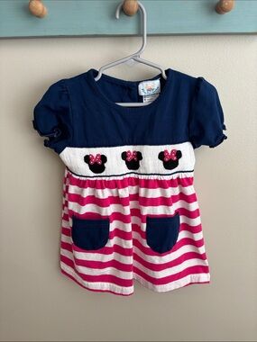 Busy Bees Smocks Navy & Pink Minnie Mouse Smocked Toddler Dress size 3
